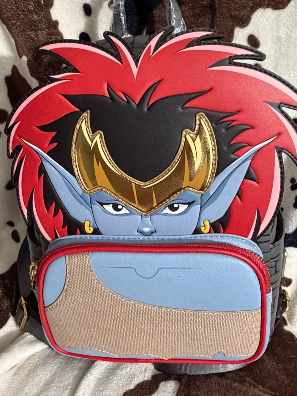Fantasy Character Mini Backpack with Red Hair and Gold Crown Accent